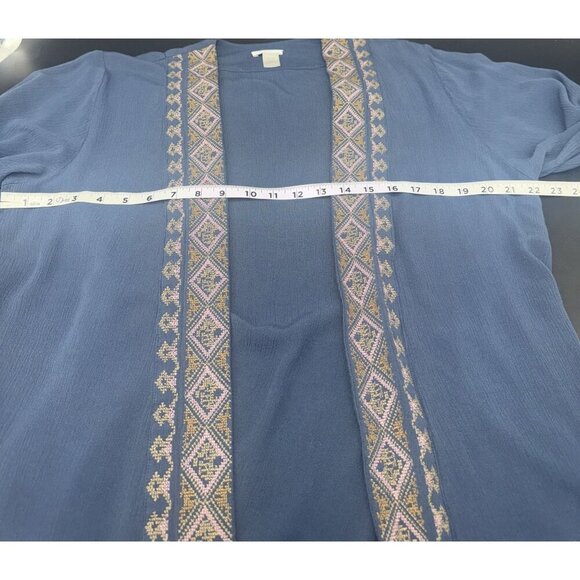 J. Jill Women’s Blue Embroidered Gauzy Open Kimono Cardigan One Size - Picture 8 of 9